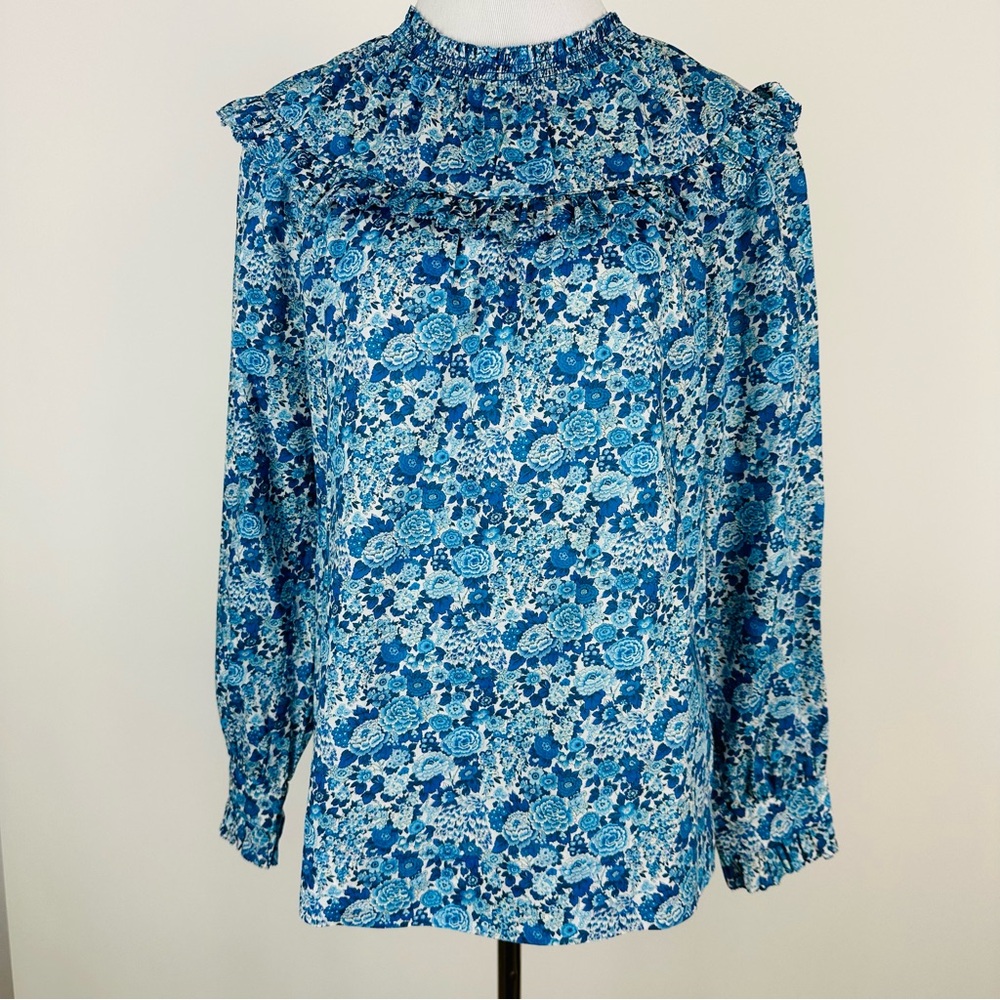 J. Crew Liberty Fabrics Blue Floral Woven Shirt Size Small